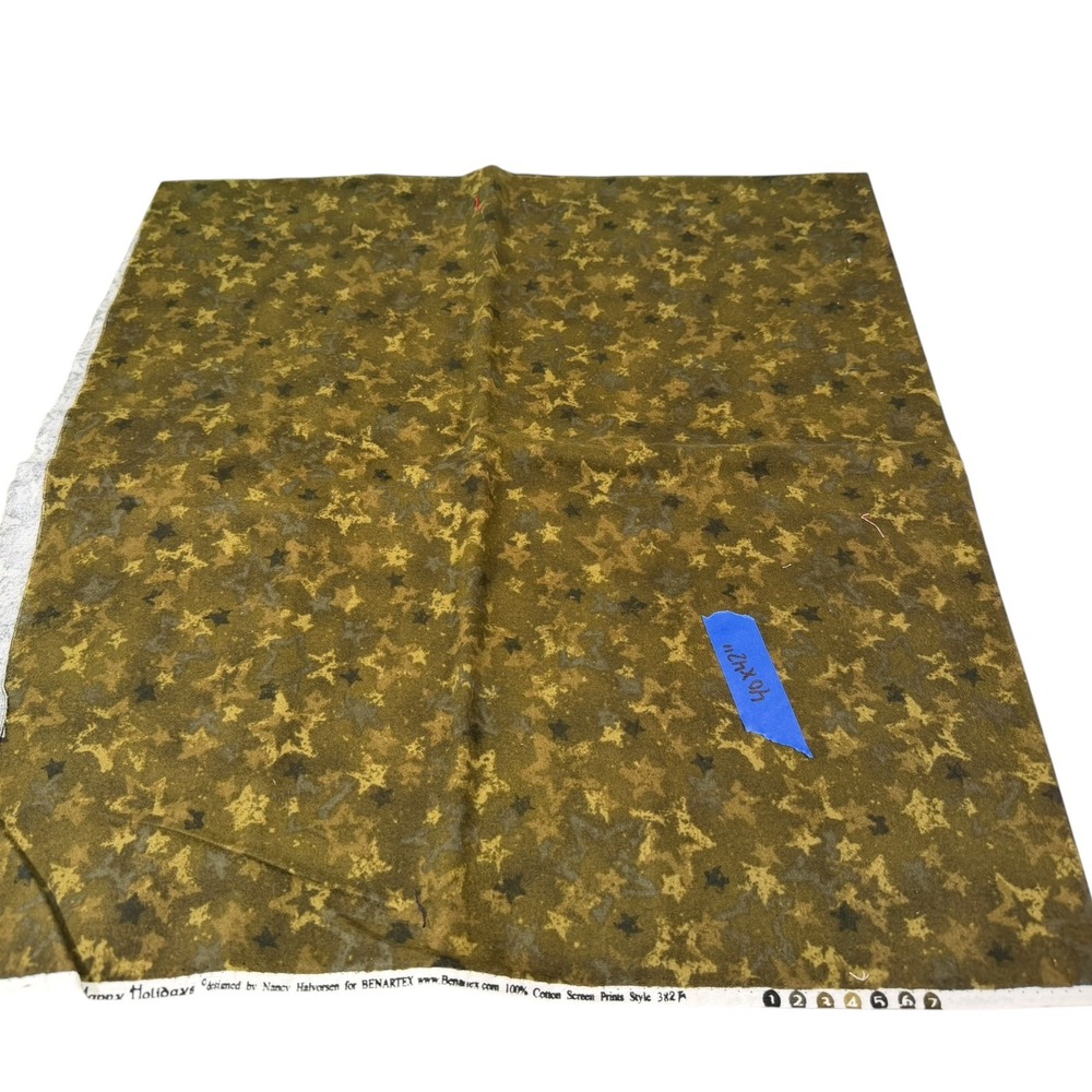 Benartex 40x42 Olive Green Star Fabric Happy Holidays Nancy Halvorsen Primitive